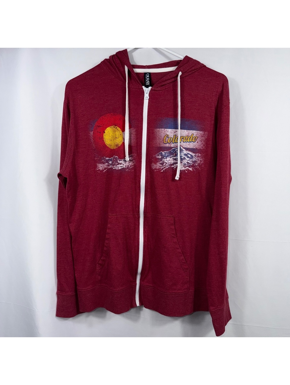 Ouray Sportswear Colorado Graphic Full Zip Hoodie Jacket Red Size Medium